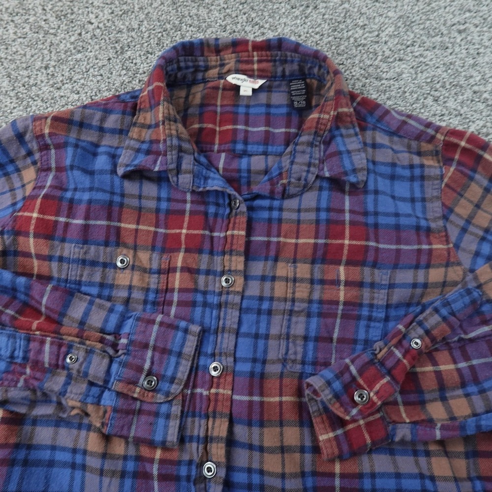 Wrangler Shirt Mens XL Blue Plaid Flannel Button Up Long‎ Sleeve Riggs Workwear